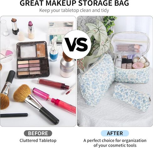 senbowe Floral Makeup Bag, 3 Pack Large Cotton Quilted Makeup Bag Set, Cute Floral Coquette Aesthetic Toiletry Bag Make Up Cosmetic Bag for Women, Toiletry Travel Make Up Organizer Bag in Saudi Arabia