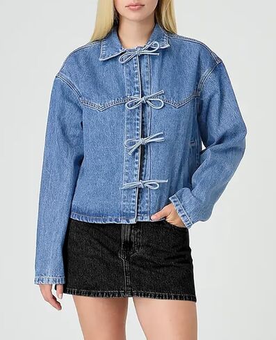 Tankaneo Womens Bow Tie Broup Jackets مقصود من جنيات الدنيم المقطوعة بشكل كبير الحجم غير الرسمي جان أكواخ Jean y2k خفيفة الوزن معاطف لطيف in Saudi Arabia