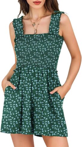 Rompers for Women 2025 Summer Casual Smocked Sleeveless Printed Dressy Romper Shorts Jumpsuit Beach Vacation Outfits in Saudi Arabia