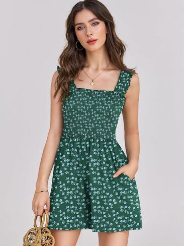 Rompers for Women 2025 Summer Casual Smocked Sleeveless Printed Dressy Romper Shorts Jumpsuit Beach Vacation Outfits in Saudi Arabia