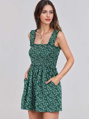Rompers for Women 2025 Summer Casual Smocked Sleeveless Printed Dressy Romper Shorts Jumpsuit Beach Vacation Outfits in Saudi Arabia