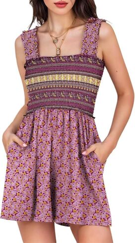 Rompers for Women 2025 Summer Casual Smocked Sleeveless Printed Dressy Romper Shorts Jumpsuit Beach Vacation Outfits in Saudi Arabia