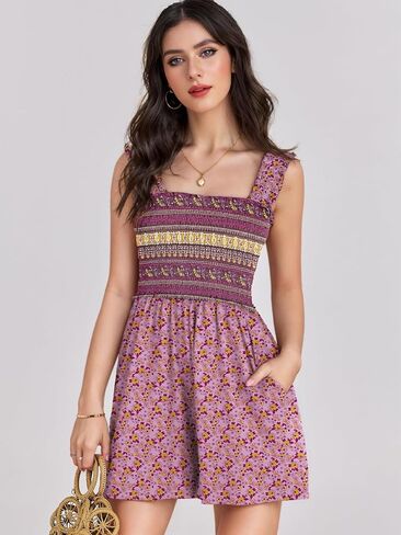 Rompers for Women 2025 Summer Casual Smocked Sleeveless Printed Dressy Romper Shorts Jumpsuit Beach Vacation Outfits in Saudi Arabia