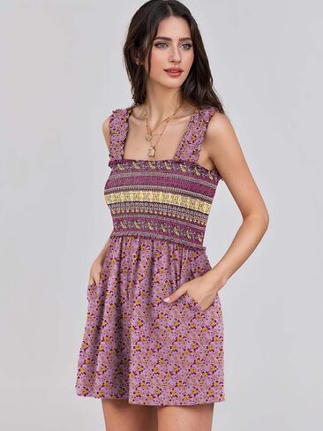 Rompers for Women 2025 Summer Casual Smocked Sleeveless Printed Dressy Romper Shorts Jumpsuit Beach Vacation Outfits in Saudi Arabia