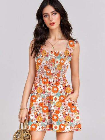 Rompers for Women 2025 Summer Casual Smocked Sleeveless Printed Dressy Romper Shorts Jumpsuit Beach Vacation Outfits in Saudi Arabia