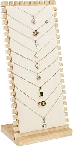 MOOCA 2 Pcs Set Bamboo Freestanding Medium Necklace Bracelet Holder Stand, Jewelry Display, Necklace Display for Multiple 12 Necklaces or Bracelets, Beige Color, 7.1W x 4.5D x 14.9H in in Saudi Arabia
