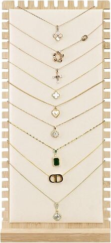 MOOCA 2 Pcs Set Bamboo Freestanding Medium Necklace Bracelet Holder Stand, Jewelry Display, Necklace Display for Multiple 12 Necklaces or Bracelets, Beige Color, 7.1W x 4.5D x 14.9H in in Saudi Arabia