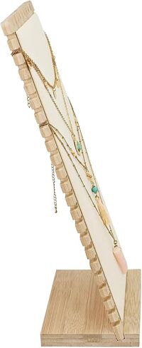 MOOCA 2 Pcs Set Bamboo Freestanding Medium Necklace Bracelet Holder Stand, Jewelry Display, Necklace Display for Multiple 12 Necklaces or Bracelets, Beige Color, 7.1W x 4.5D x 14.9H in in Saudi Arabia
