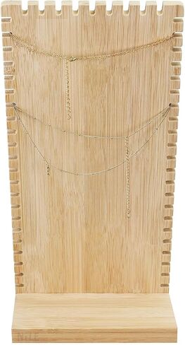 MOOCA 2 Pcs Set Bamboo Freestanding Medium Necklace Bracelet Holder Stand, Jewelry Display, Necklace Display for Multiple 12 Necklaces or Bracelets, Beige Color, 7.1W x 4.5D x 14.9H in in Saudi Arabia