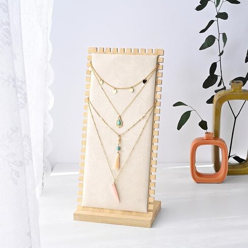 MOOCA 2 Pcs Set Bamboo Freestanding Medium Necklace Bracelet Holder Stand, Jewelry Display, Necklace Display for Multiple 12 Necklaces or Bracelets, Beige Color, 7.1W x 4.5D x 14.9H in in Saudi Arabia