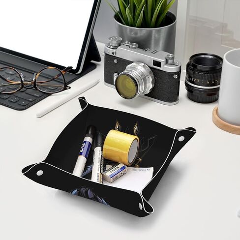 Valet Tray Gifts for Men Husband Boyfriend Boys – Catchall Bedside Vanity Tray, Nightstand Caddy Leather Holder for Keys, Wallet, Coins, Trinkets & Jewelry Black Grey American Flag 028 in Kuwait