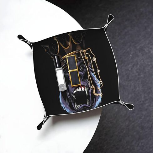 Valet Tray Gifts for Men Husband Boyfriend Boys – Catchall Bedside Vanity Tray, Nightstand Caddy Leather Holder for Keys, Wallet, Coins, Trinkets & Jewelry Black Grey American Flag 028 in Kuwait