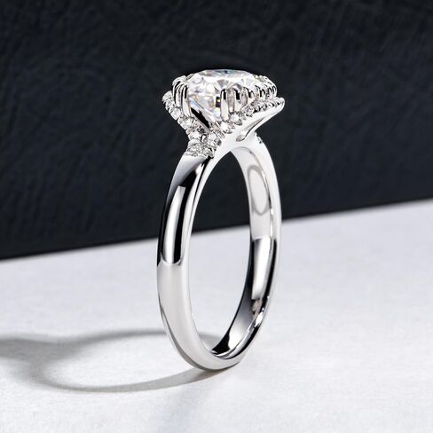 خواتم الخطبة Moissanite 1CTTW-2.15CTTW Round Round Cut Half Bezel إعداد/إعداد إطار/إعداد قناة/مختبر هالة تم إنشاؤه من Diamond Solitaire Promise Rings للنساء in Kuwait