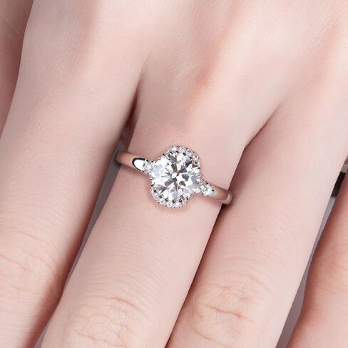 خواتم الخطبة Moissanite 1CTTW-2.15CTTW Round Round Cut Half Bezel إعداد/إعداد إطار/إعداد قناة/مختبر هالة تم إنشاؤه من Diamond Solitaire Promise Rings للنساء in Kuwait