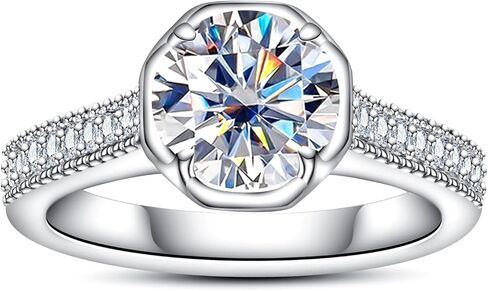 خواتم الخطبة Moissanite 1CTTW-2.15CTTW Round Round Cut Half Bezel إعداد/إعداد إطار/إعداد قناة/مختبر هالة تم إنشاؤه من Diamond Solitaire Promise Rings للنساء in Kuwait