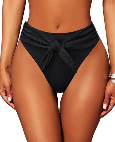 TZLDN High Waisted Bikini Bottoms for Women Cheeky High Leg High Cut Tie Front Ribbed Swimsuit Bathing Suit Bottom in Saudi Arabia
