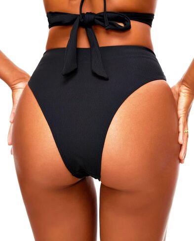 TZLDN High Waisted Bikini Bottoms for Women Cheeky High Leg High Cut Tie Front Ribbed Swimsuit Bathing Suit Bottom in Saudi Arabia
