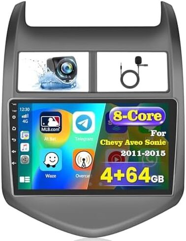 Hikity Android Car Stereo ترقية 2+64G لسيارة Chevy Aveo Sonic 2011-2015 مع Carplay Android Auto، راديو بشاشة لمس 9 بوصة مع نظام تحديد المواقع العالمي (GPS) وكاميرا احتياطية FM RDS SWC in Kuwait