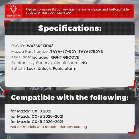 استبدال البقر البديل عن بعد قذيفة مفاتيح المفتاح 4 أزرار لـ Mazda CX-5 Cx-9 2019 2020 2021 2022 Mazda 6 2019 2020 MX-5 Miata 2020 2021 ، FCC ID: Wazske13d03 (4 زر) in Kuwait