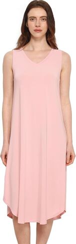 Premium Sleeveless Nightgowns for Women Soft Bamboo Viscose V Neck Tank Pajama Dress in Kuwait