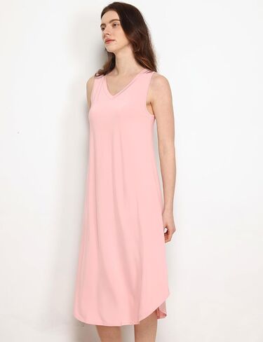 Premium Sleeveless Nightgowns for Women Soft Bamboo Viscose V Neck Tank Pajama Dress in Kuwait