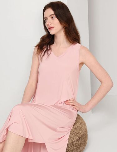 Premium Sleeveless Nightgowns for Women Soft Bamboo Viscose V Neck Tank Pajama Dress in Kuwait