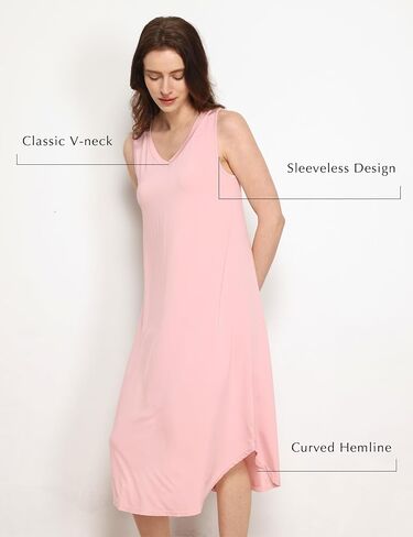 Premium Sleeveless Nightgowns for Women Soft Bamboo Viscose V Neck Tank Pajama Dress in Kuwait