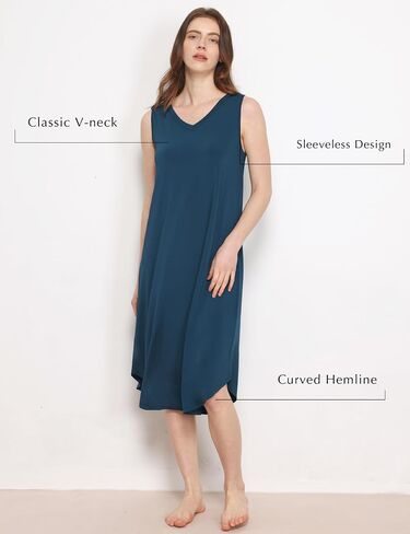 Premium Sleeveless Nightgowns for Women Soft Bamboo Viscose V Neck Tank Pajama Dress in Saudi Arabia