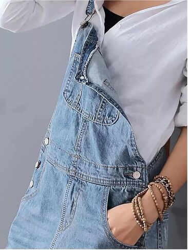Women's Vintage Distressed Adjustable Strap Denim Overall Dress A-Line Split Pinafore Bib Jean Dress in Kuwait