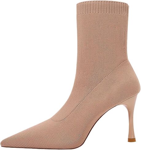 Women'S Knitted Stiletto Pull On Socks Boots Sexy Pointed Toe Breathable Low Heel Non-Slip Party Dating Casual Short Boots in Saudi Arabia