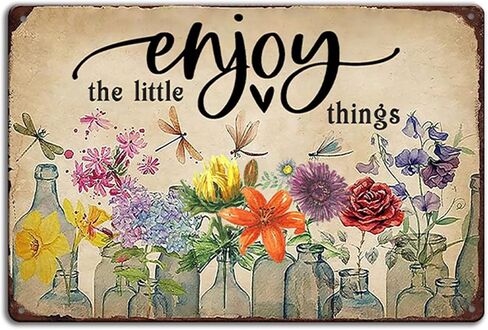 Ykfss Funny Garden Signs Outdoor Wall Decor For Patio Metal Signs For Outside Porch Tin Signs Enjoy The Little Things Sign Garden Decorative Plaque Farmhouse Kitchen Flower Hanging Sign 8x12 Inch in Kuwait