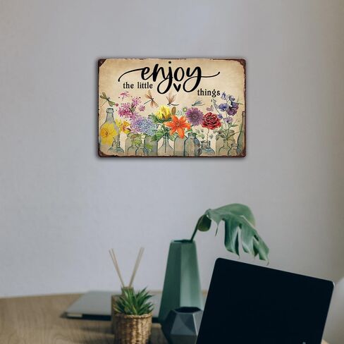 Ykfss Funny Garden Signs Outdoor Wall Decor For Patio Metal Signs For Outside Porch Tin Signs Enjoy The Little Things Sign Garden Decorative Plaque Farmhouse Kitchen Flower Hanging Sign 8x12 Inch in Kuwait