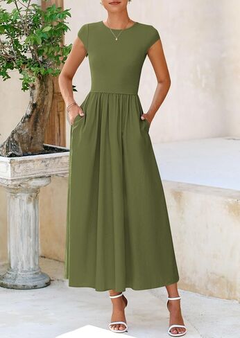 PRETTYGARDEN Women's 2025 Summer Casual Long Dresses Cap Sleeve Patchwork A Line Flowy Modest Elegant Homecoming Maxi Dress in Saudi Arabia