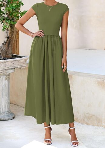 PRETTYGARDEN Women's 2025 Summer Casual Long Dresses Cap Sleeve Patchwork A Line Flowy Modest Elegant Homecoming Maxi Dress in Saudi Arabia