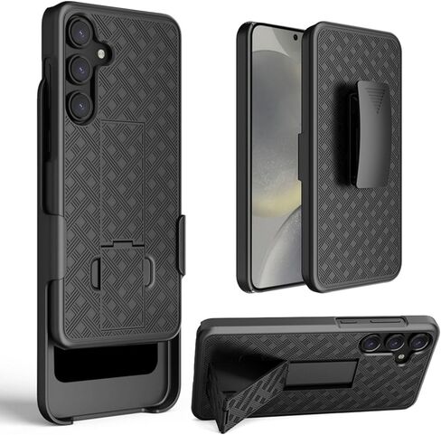 حافظة حافظة لهاتف سامسونج جالاكسي S23 FE، حافظة كومبو وحافظة نحيفة للرجال مع مسند مدمج + حافظة بمشبك حزام دوار لهاتف سامسونج جالاكسي S23 FE إصدار 2023 فقط، أسود in Kuwait