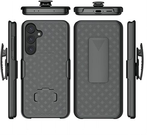 حافظة حافظة لهاتف سامسونج جالاكسي S23 FE، حافظة كومبو وحافظة نحيفة للرجال مع مسند مدمج + حافظة بمشبك حزام دوار لهاتف سامسونج جالاكسي S23 FE إصدار 2023 فقط، أسود in Kuwait
