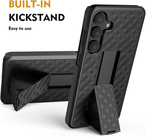 حافظة حافظة لهاتف سامسونج جالاكسي S23 FE، حافظة كومبو وحافظة نحيفة للرجال مع مسند مدمج + حافظة بمشبك حزام دوار لهاتف سامسونج جالاكسي S23 FE إصدار 2023 فقط، أسود in Kuwait