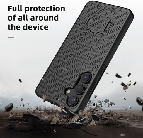 حافظة حافظة لهاتف سامسونج جالاكسي S23 FE، حافظة كومبو وحافظة نحيفة للرجال مع مسند مدمج + حافظة بمشبك حزام دوار لهاتف سامسونج جالاكسي S23 FE إصدار 2023 فقط، أسود in Kuwait