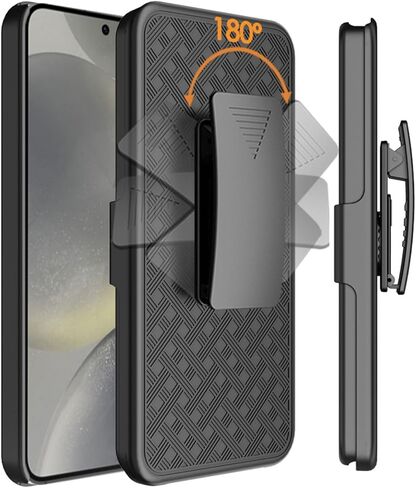 حافظة حافظة لهاتف سامسونج جالاكسي S23 FE، حافظة كومبو وحافظة نحيفة للرجال مع مسند مدمج + حافظة بمشبك حزام دوار لهاتف سامسونج جالاكسي S23 FE إصدار 2023 فقط، أسود in Kuwait
