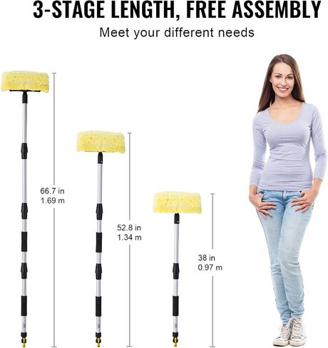 VEVOR Car Wash Brush, 62-Inch Extendable Car Washing Brush with Long Handle, Soft Chenille Fiber Car Wash Mop Mitt, 180° Rotatable Car Cleaning Brush with 1 Replacement Mop for Car, RV, Window, Floor in Saudi Arabia