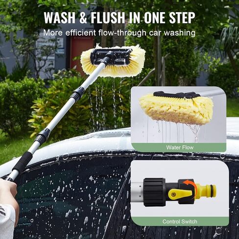 VEVOR Car Wash Brush, 62-Inch Extendable Car Washing Brush with Long Handle, Soft Chenille Fiber Car Wash Mop Mitt, 180° Rotatable Car Cleaning Brush with 1 Replacement Mop for Car, RV, Window, Floor in Saudi Arabia