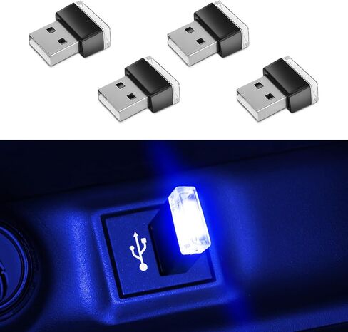 4pcs USB LED LED مصباح الأجواء الداخلية ، مجموعة إضاءة إضاءة ديكور واجهة USB ، مصباح صغير محمول LED Ambient Night ، إكسسوارات السيارات العالمية الضوء المحيط (الأزرق) in Kuwait
