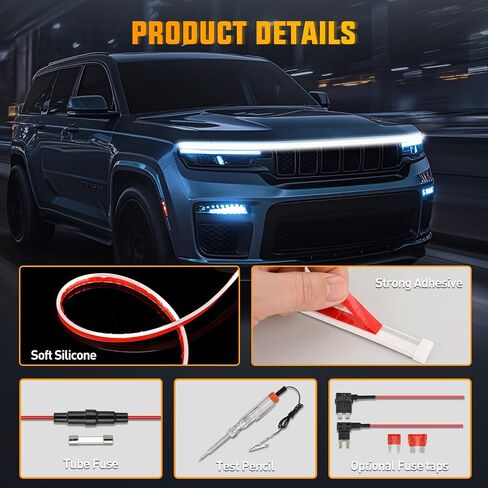 Nilight LED LED Hood Light Strip ، 59 بوصة مرنة للسيارة غطاء محرك السيارة المضاد للماء ، بدء التشغيل النهاري للسيارات وسيارات الدفع الرباعي والشاحنات والأبيض in Kuwait