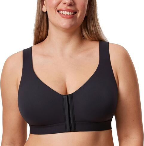 DELIMIRA Women's Inbarely Plus Front Closure Bras Posture Wireless Full Coverage Plus Size Unlined Bra in Saudi Arabia