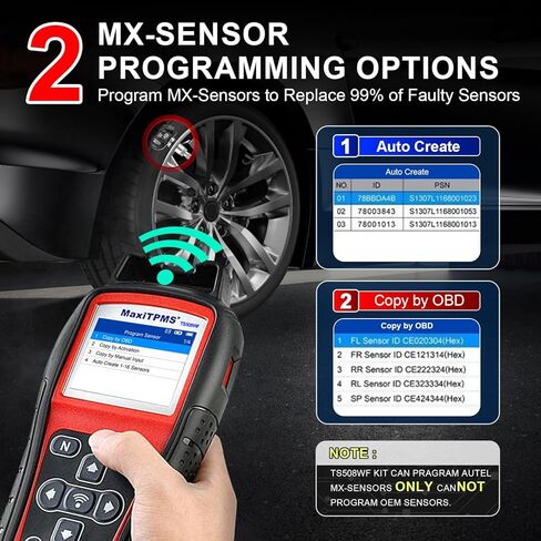 Autel MaxItpms TS508WF WiFi TPMS Relearn Tool ، 2025 تم تحديث VER. من TS508/TS601 ، برنامج MX-SERSORS 315/433 ميجا هرتز ، إعادة توحيد/تنشيط جميع المستشعرات ، القراءة/clear dtcs ، إعادة تعيين TPMS ، دعم مدى الحياة in Kuwait