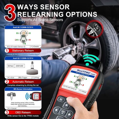Autel MaxItpms TS508WF WiFi TPMS Relearn Tool ، 2025 تم تحديث VER. من TS508/TS601 ، برنامج MX-SERSORS 315/433 ميجا هرتز ، إعادة توحيد/تنشيط جميع المستشعرات ، القراءة/clear dtcs ، إعادة تعيين TPMS ، دعم مدى الحياة in Kuwait