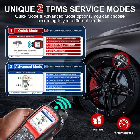 Autel MaxItpms TS508WF WiFi TPMS Relearn Tool ، 2025 تم تحديث VER. من TS508/TS601 ، برنامج MX-SERSORS 315/433 ميجا هرتز ، إعادة توحيد/تنشيط جميع المستشعرات ، القراءة/clear dtcs ، إعادة تعيين TPMS ، دعم مدى الحياة in Kuwait