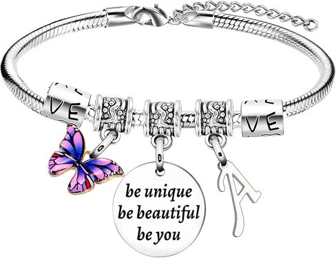 هدايا yeeqin ملهمة الأساور الأولية للنساء أصدقاء أساور الفراشة سحر الأساور لابنة الأخت 26 رسائل أساور الأبجدية in Kuwait