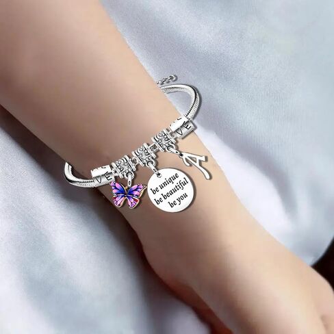 هدايا yeeqin ملهمة الأساور الأولية للنساء أصدقاء أساور الفراشة سحر الأساور لابنة الأخت 26 رسائل أساور الأبجدية in Kuwait