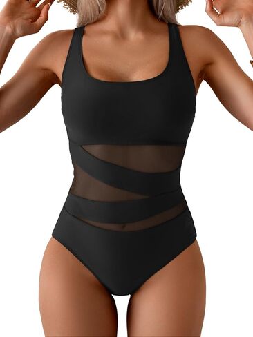 B2prity Women's Mesh One Piece Swimsuit Tummy Control Sexy Bathing Suit Push Up Swim Suit Slimming Swimwear in Saudi Arabia